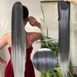 Extensie de par coada dreapta cu snur si pini 85 cm Cod D13-1BT0906 Brunet cu Gri Cenusiu Ombre